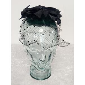 Vintage Womens Black Fascinators Feathers and Mesh Headpiece